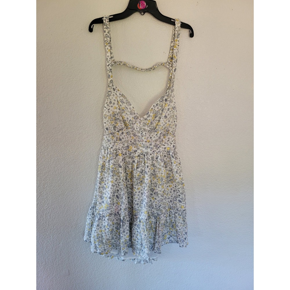 ASOS DESIGN Womens Floral Ditsy Mini Dress White Blue Yellow Open Back Size 8 #8